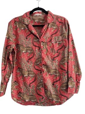 Print Fresh XS Bagheera Leopard Long Sleeve Cotton Button Front Pajama Top Shirt